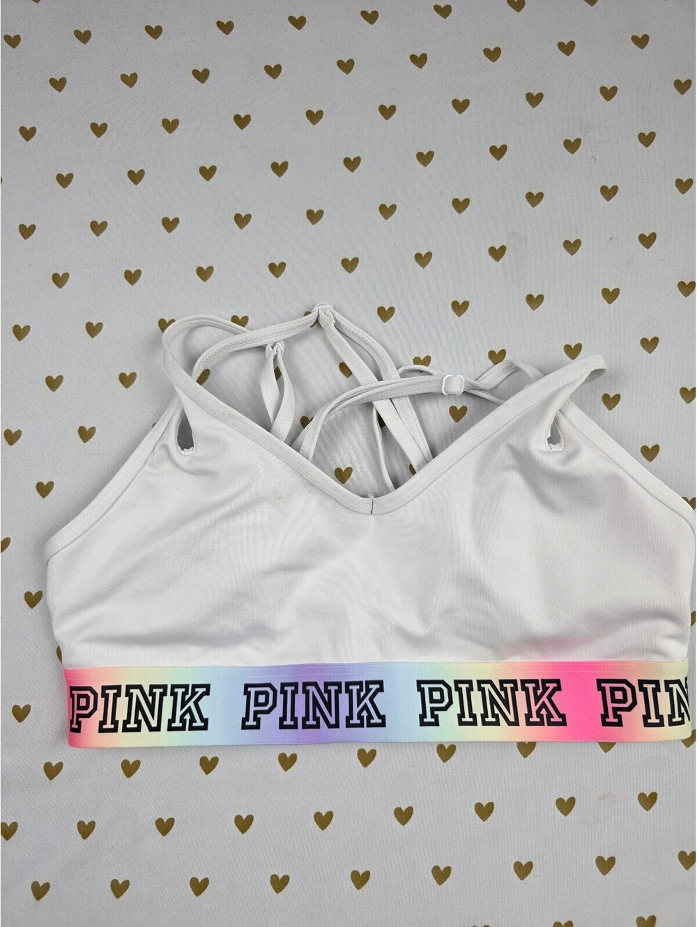 Victorias Secret Pink White Sports Bra Small Bralette Bra Top Tank